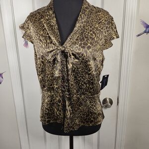 NWT Context Silk Blend Leopard Print Tie-Neck Blouse Size 8 Y2K Glamour